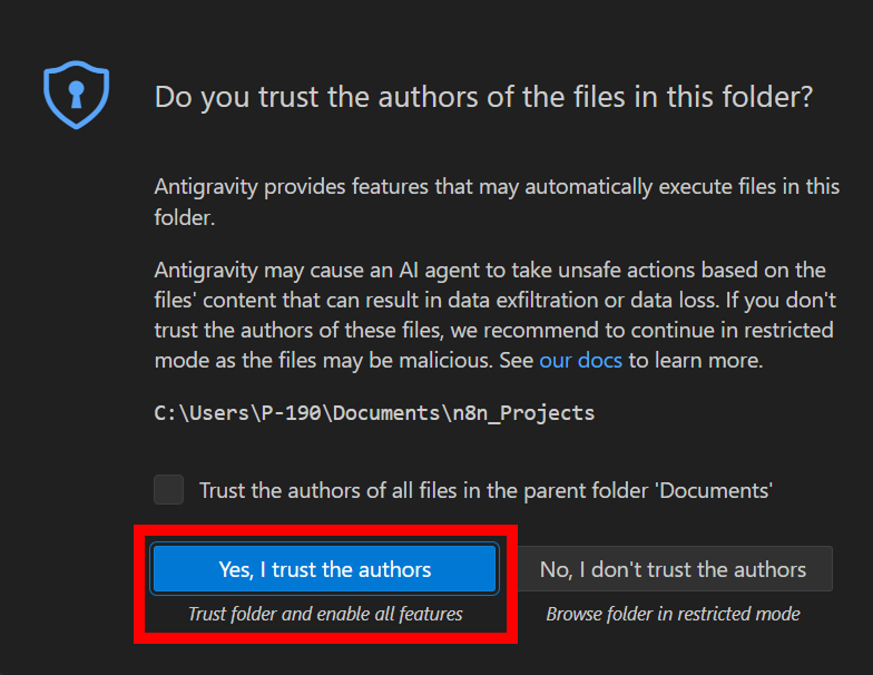 폴더 신뢰 선택 화면